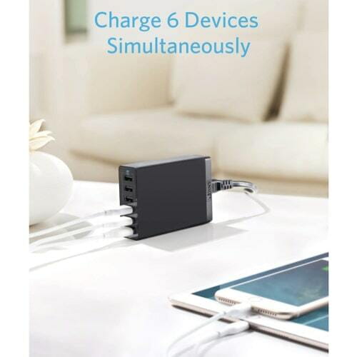 Сетевое зарядное устройство Anker PowerPort 6, Power IQ 60W, Black (A2123113)