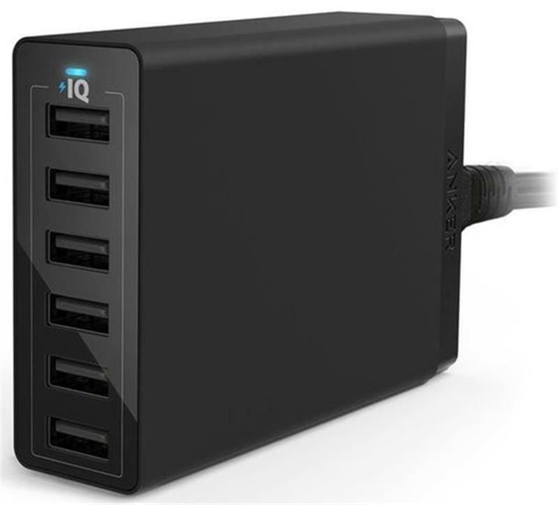 Сетевое зарядное устройство Anker PowerPort 6, Power IQ 60W, Black (A2123113)