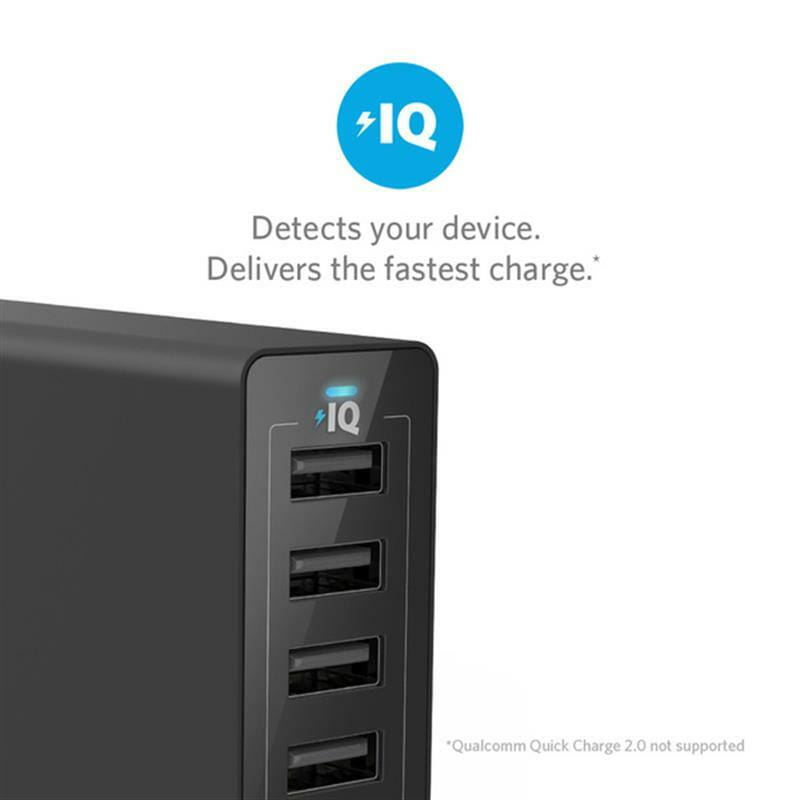 Сетевое зарядное устройство Anker PowerPort 6, Power IQ 60W, Black (A2123113)