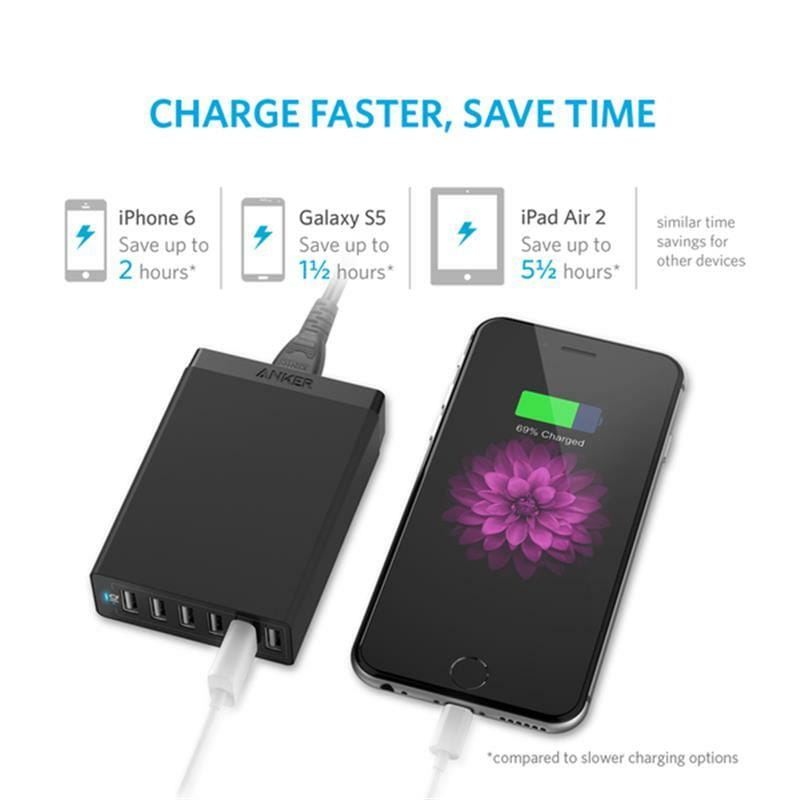 Сетевое зарядное устройство Anker PowerPort 6, Power IQ 60W, Black (A2123113)