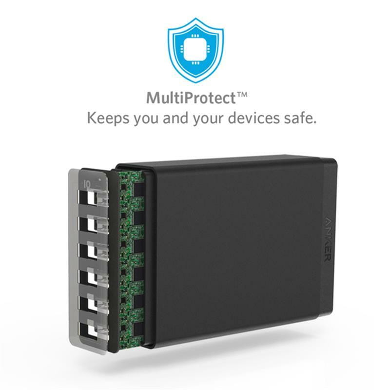 Сетевое зарядное устройство Anker PowerPort 6, Power IQ 60W, Black (A2123113)
