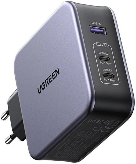 Зарядное устройство Ugreen CD289 GaN 140W Gray + кабель Type-C 1.5 м (90549)