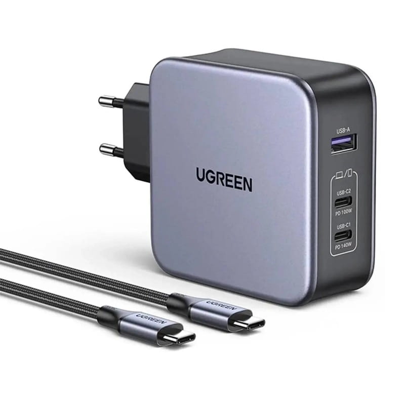 Зарядное устройство Ugreen CD289 GaN 140W Gray + кабель Type-C 1.5 м (90549)