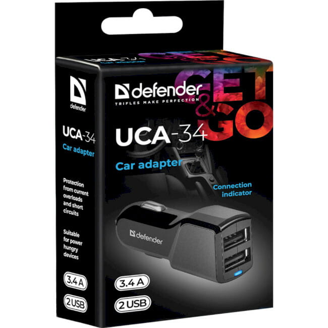 Автомобильное зарядное устройство Defender UCA-34 (2хUSB) Black (83834)