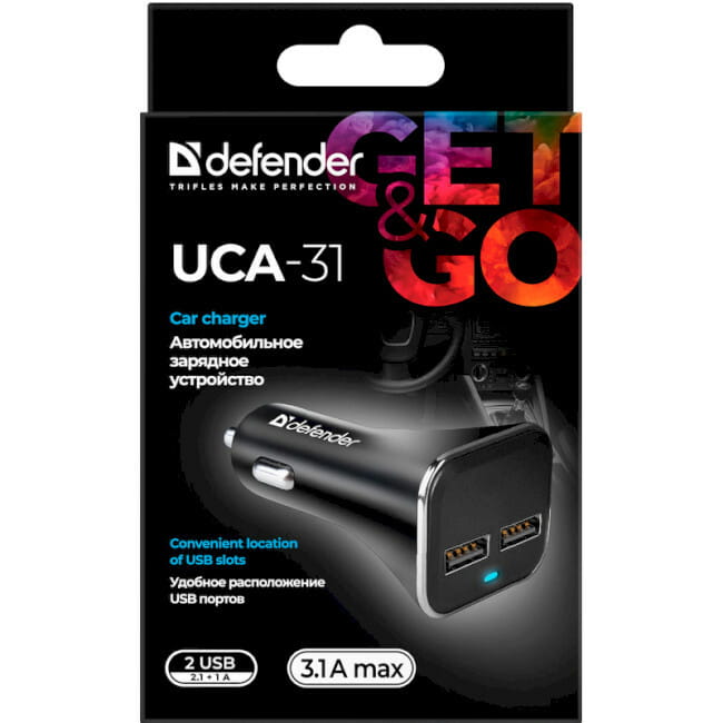 Автомобільний зарядний пристрій Defender UCA-31 (2хUSB) Black (83597)