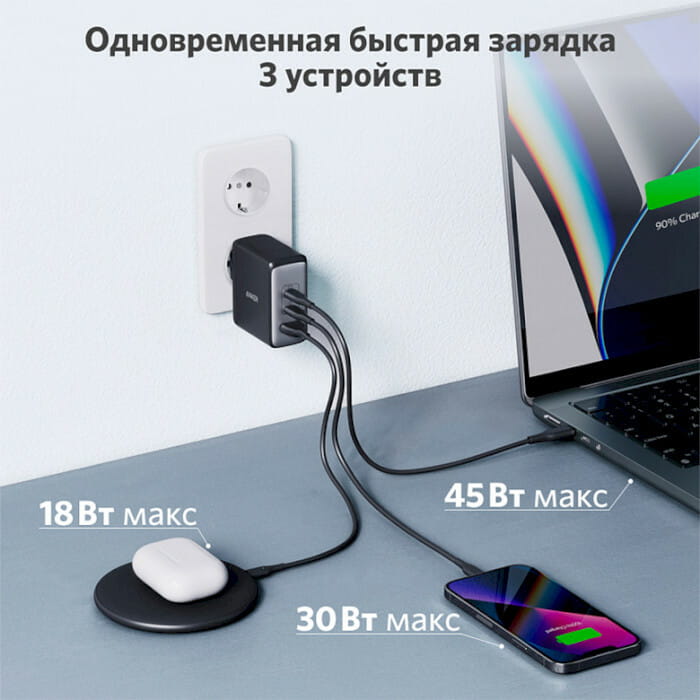 Сетевое зарядное устройство Anker PowerPort 736 Nano II Black, GaN 100W (A2145G11)