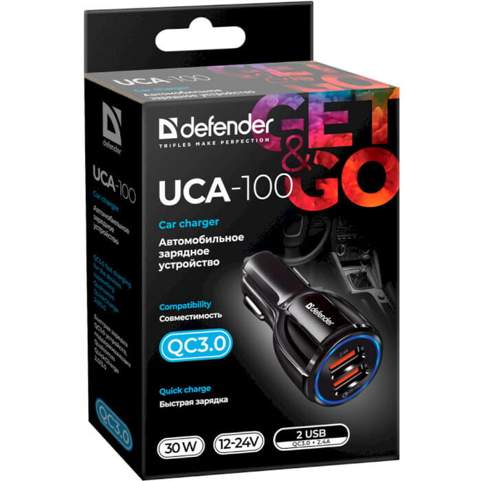 Автомобильное зарядное устройство Defender UCA-100 QC 3.0 Black (83833)