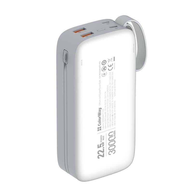 Універсальна мобільна батарея ColorWay 30000mAh White (CW-PB300LPA4WT-PDD)
