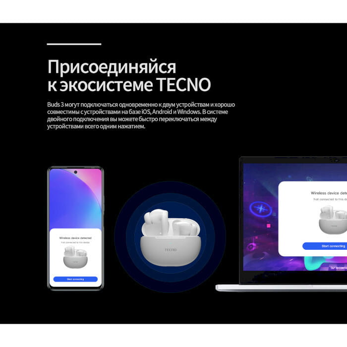 Bluetooth-гарнитура Tecno Buds 3 White (4895180788376)