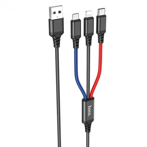Фото - Кабель Hoco   X76 Super Charging 3in1 USB - Lightning/micro USB/USB-C, 2A, 1 