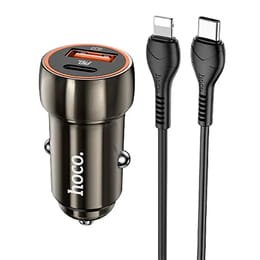 Автомобильное зарядное устройство Hoco Z46A (1USB 3A 18W QC3.0  + PD 1Type-C 20W) Grey (S25722) + кабель Lightning