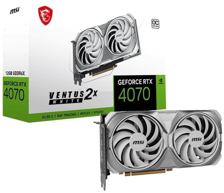 Видеокарта GF RTX 4070 12GB GDDR6X Ventus 2X White OC MSI (GeForce RTX 4070 VENTUS 2X WHITE 12G OC)