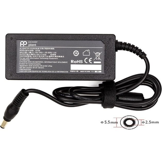 Блок питания PowerPlant для ноутбука Asus 220V, 19V 65W 3.42A, 5.5x2.5 (AS65F5525)