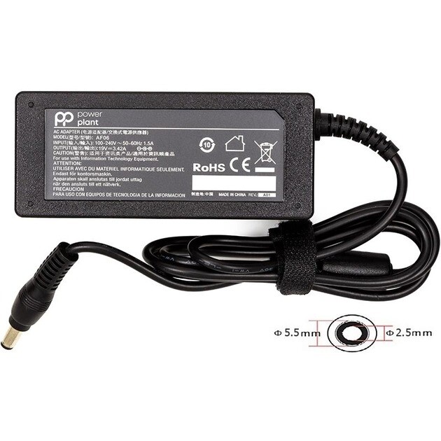 Блок живлення PowerPlant для ноутбука Asus 220V, 19V 65W 3.42A, 5.5x2.5 (AS65F5525)
