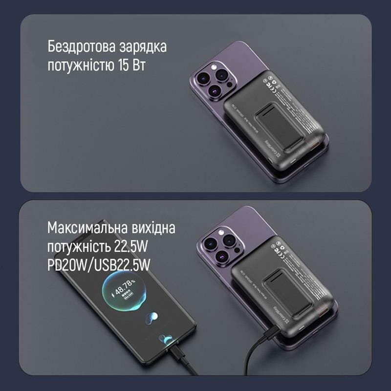 Универсальная мобильная батарея ColorWay 15W MagSafe 10000mAh Black (CW-PB100LPA3BK-WPDD)