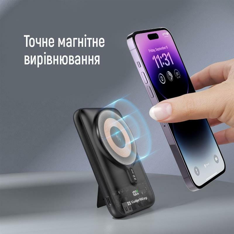 Універсальна мобільна батарея ColorWay 15W MagSafe 10000mAh Black (CW-PB100LPA3BK-WPDD)