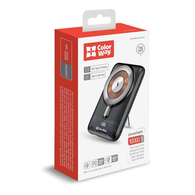 Універсальна мобільна батарея ColorWay 15W MagSafe 10000mAh Black (CW-PB100LPA3BK-WPDD)