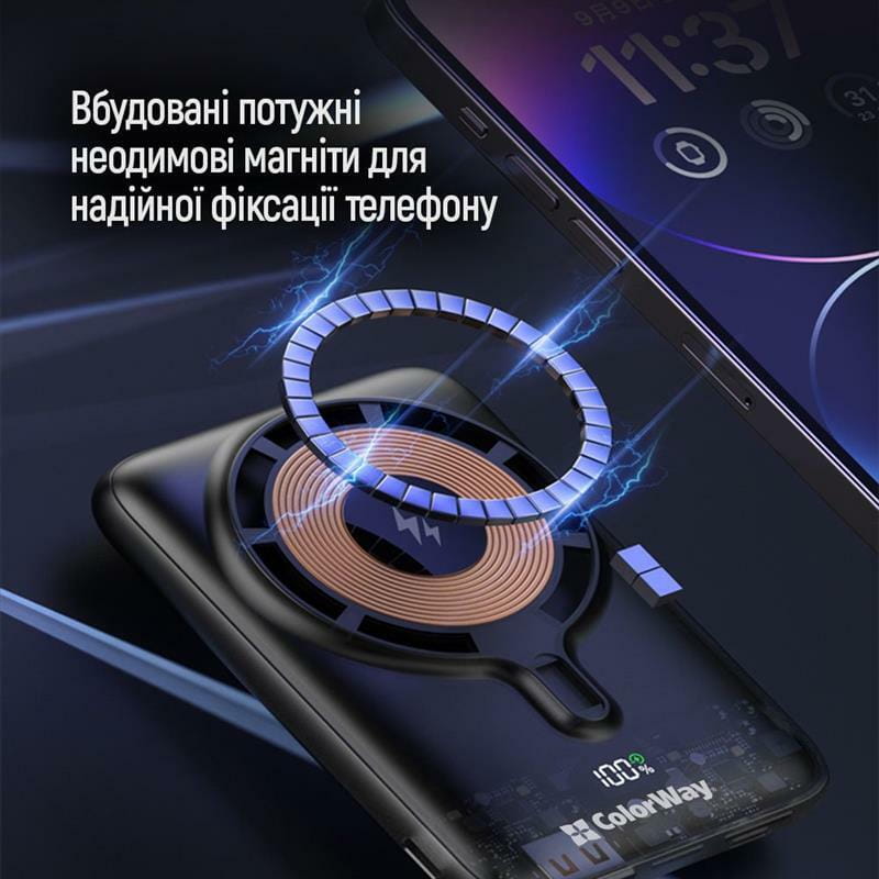 Універсальна мобільна батарея ColorWay 15W MagSafe 10000mAh Black (CW-PB100LPA3BK-WPDD)