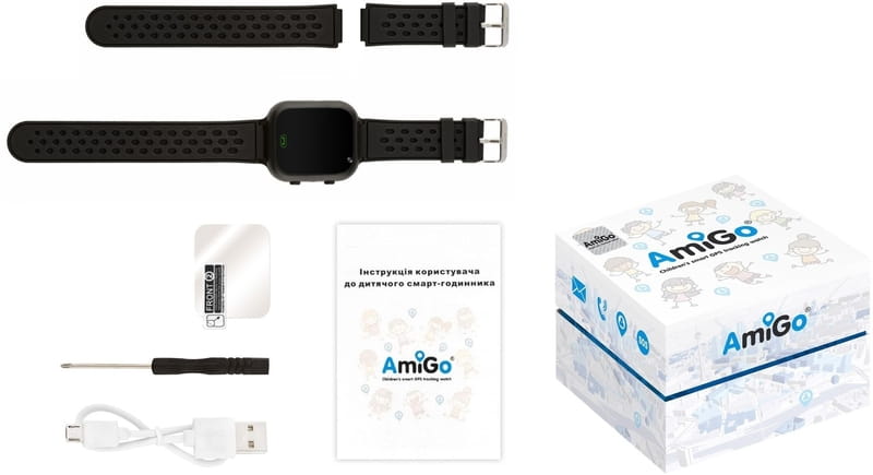 Детские смарт-часы AmiGo GO009 Camera+LED WIFI Black