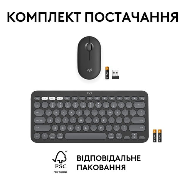 Комплект (клавіатура, миша) бездротовий Logitech Pebble 2 Combo Graphite (920-012239)