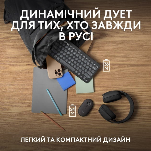 Комплект (клавіатура, миша) бездротовий Logitech Pebble 2 Combo Graphite (920-012239)