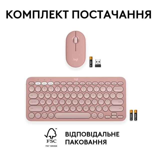 Комплект (клавиатура, мышь) беспроводной Logitech Pebble 2 Combo Rose (920-012241)