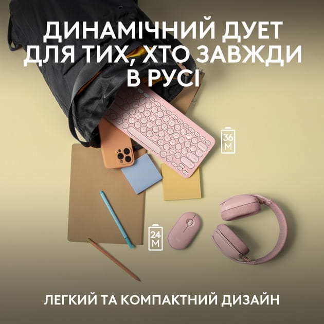 Комплект (клавиатура, мышь) беспроводной Logitech Pebble 2 Combo Rose (920-012241)