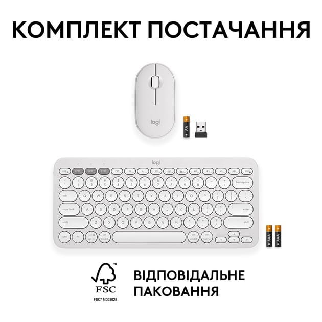 Комплект (клавиатура, мышь) беспроводной Logitech Pebble 2 Combo White (920-012240)