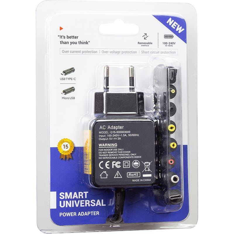 Універсальний блок живлення PowerPlant для ноутбуков 220V, 15W, 5V 3A (NA700219)