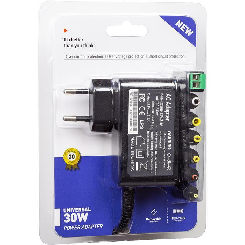 Універсальний блок живлення PowerPlant для ноутбуков 220V, 30W, 12V 2.5A (NA700226)