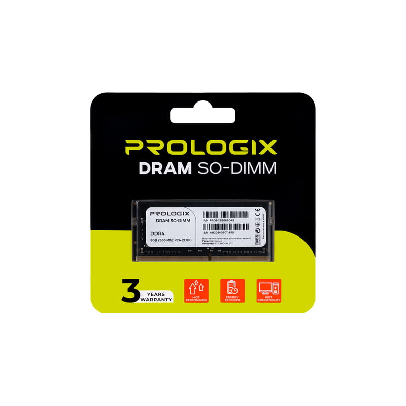 Модуль пам`ятi SO-DIMM 8GB/2666 DDR4 Prologix (PRO8GB2666D4S)