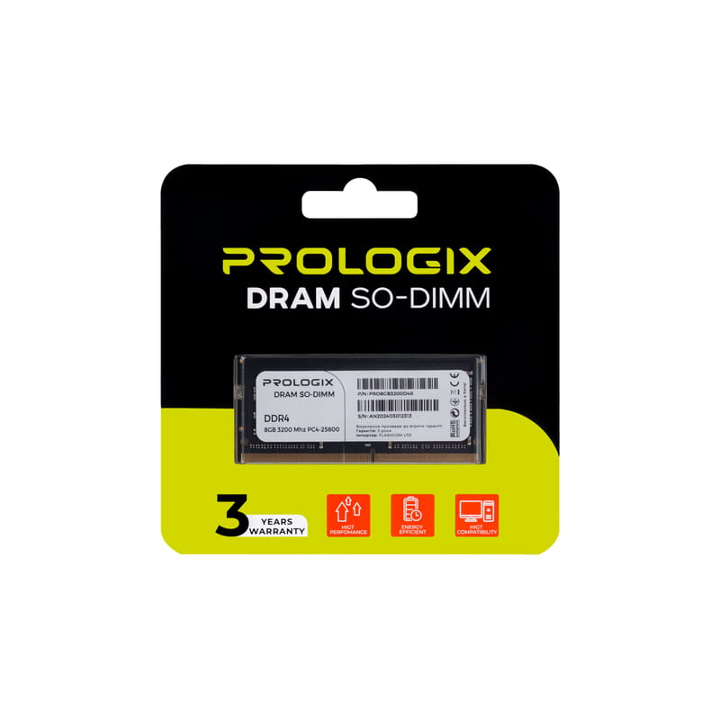 Модуль пам`ятi SO-DIMM 8GB/3200 DDR4 Prologix (PRO8GB3200D4S)