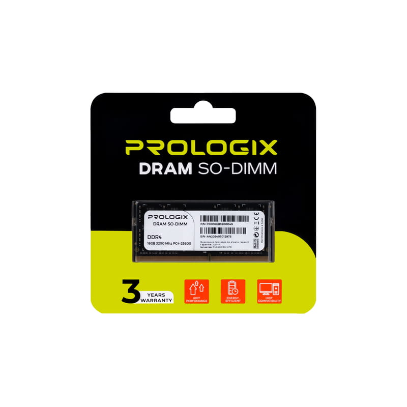 Модуль пам`ятi SO-DIMM 16GB/3200 DDR4 Prologix (PRO16GB3200D4S)