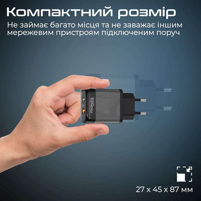 Зарядное устройство Promate BiPlug-QC3 Black