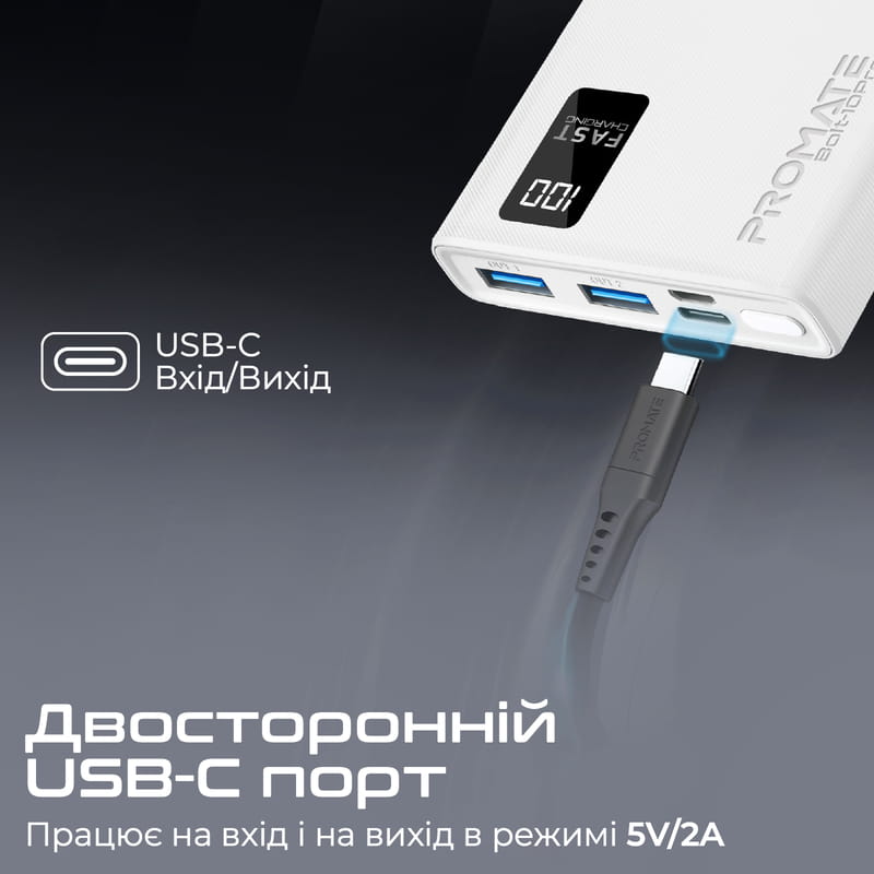 Універсальна мобільна батарея Promate Bolt-10Pro White 10000mAh