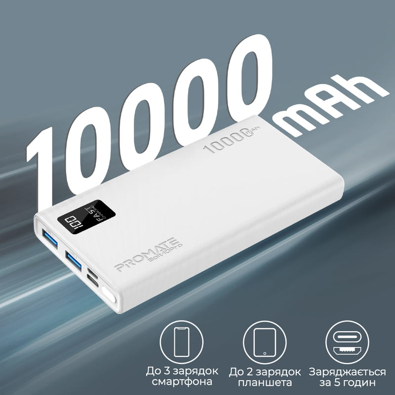 Универсальная мобильная батарея Promate Bolt-10Pro White 10000mAh