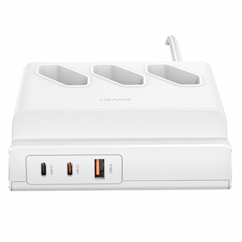 Сетевой фильтр Usams US-CC160 (CC160TC01) 3 розетки, 1 USB, 2 USB Type-C 65W, 2 м, White