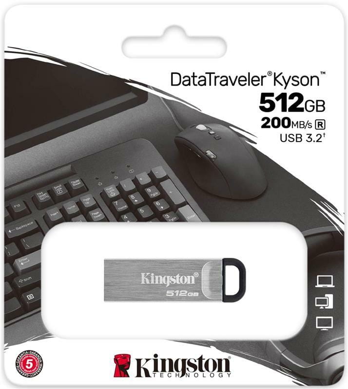 Флеш-накопитель USB3.2 512GB Kingston DataTraveler Kyson Silver/Black (DTKN/512GB)