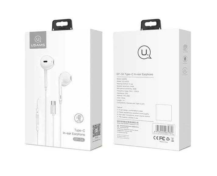 Гарнітура Usams EP-34 USB-C White (HSEP3401)