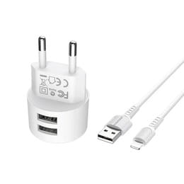 Сетевое зарядное устройство Borofone BA23A Brilliant (2USB, 2.4А) White (BA23ALW) + кабель Lightning