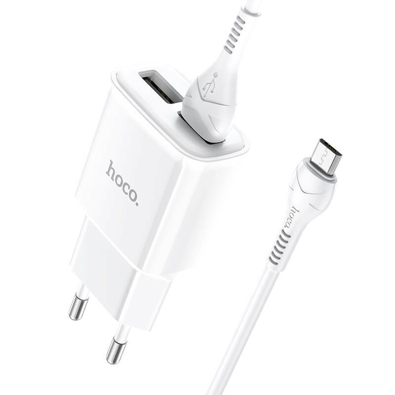 Мережевий зарядний пристрій Hoco C88A (2USB, 2.4А) White (C88AMW) + кабель MicroUSB