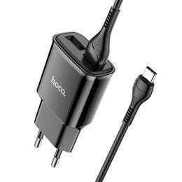 Сетевое зарядное устройство Hoco C88A (2USB, 2.4А) Black (C88ACB) + кабель Type-C