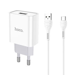 Сетевое зарядное устройство Hoco C81A (2USB, 2.4А) White (C81ACW) + кабель Type-C