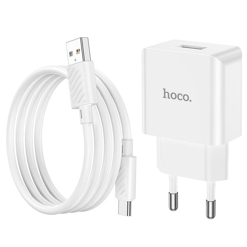Мережевий зарядний пристрій Hoco C106A (1USB, 2.1А) White (C106ACW) + кабель Type-C