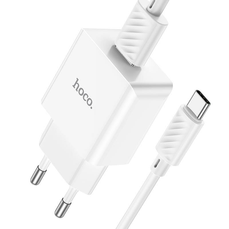 Сетевое зарядное устройство Hoco C106A (1USB, 2.1А) White (C106ACW) + кабель Type-C