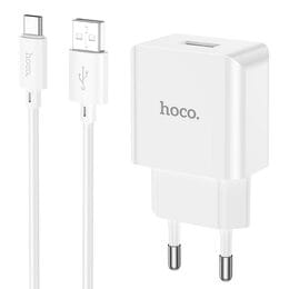 Сетевое зарядное устройство Hoco C106A (1USB, 2.1А) White (C106ACW) + кабель Type-C