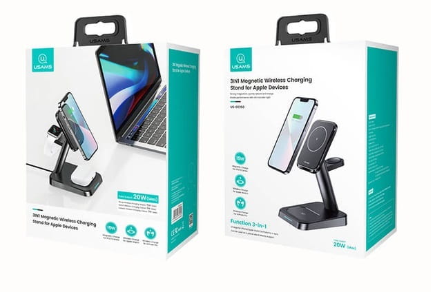 Бездротовий зарядний пристрій Usams US-CC150 3in1 Magnetic Wireless Charging Stand 20W Black (CC150WXC01)