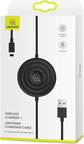 Беспроводное зарядное устройство Usams US-CC096 Wireless Charger + Lightning Charging Cable Black (CC96WH01)