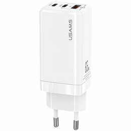 Мережевий зарядний пристрій Usams US-CC110 (1USB, 2USB Type-C) 65W PD + QC3.0 White (MTXLOGTL02) + кабель USB-C - Lightning