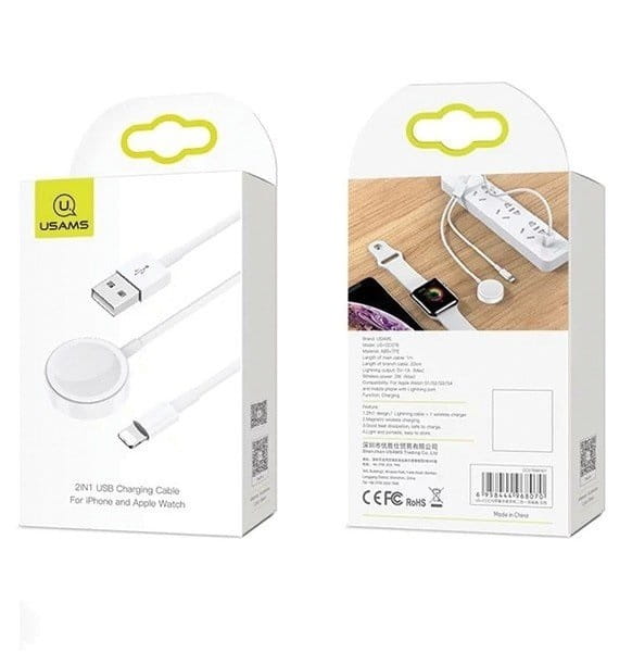 Беспроводное зарядное устройство Usams US-CC076 2in1 USB Charging Cable for iPhone & Apple Watch White (CC076WH01)